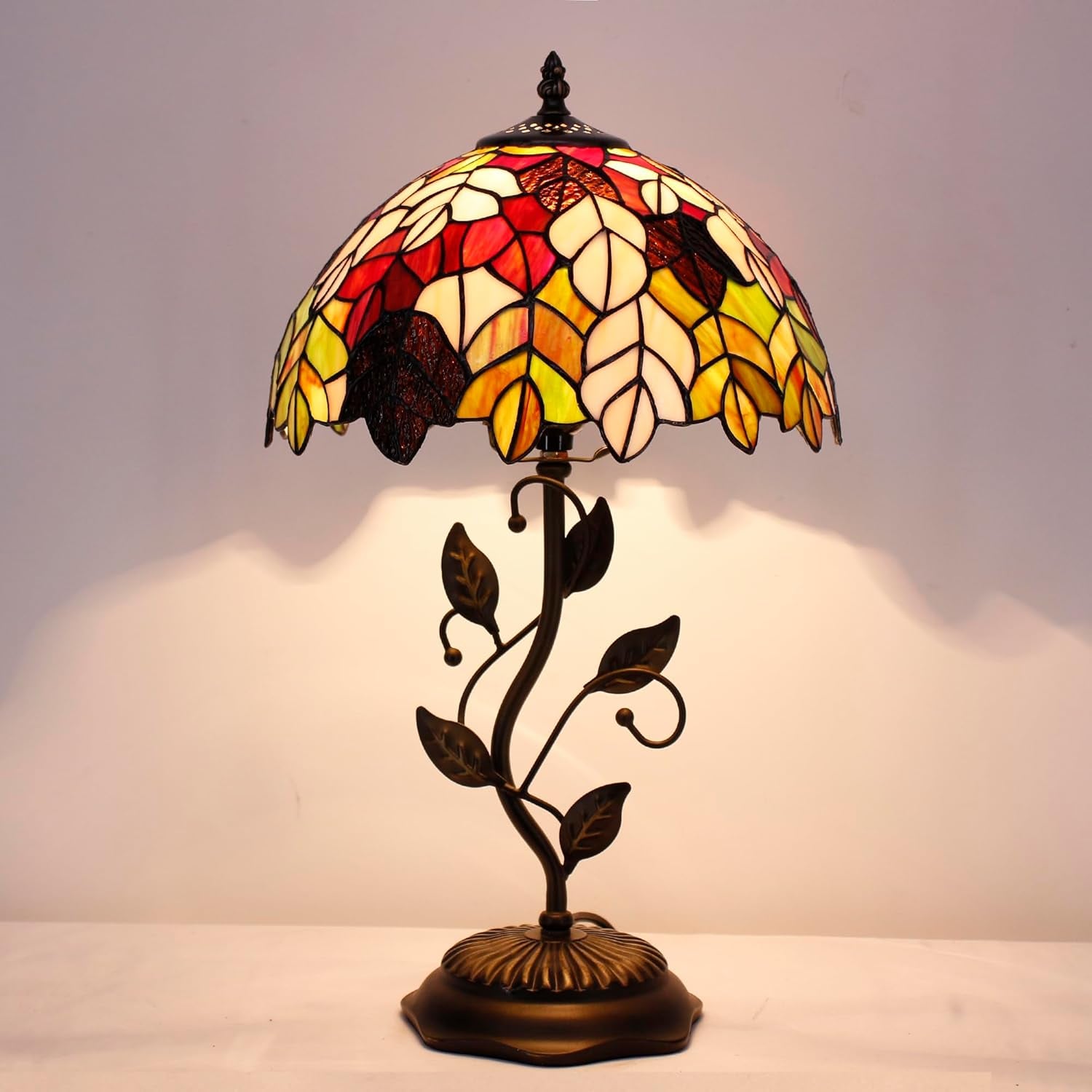 Tiffany Lamp Table Lamp Stained Glass Desk Lamps 12X12X19 Inches Reading Light Decor Bedroom Living Room (Maple Leaf Style)