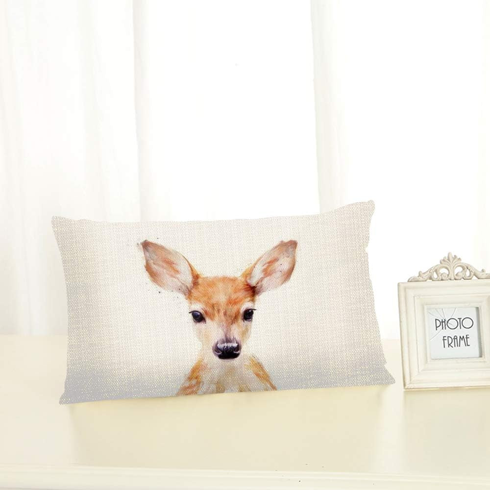 Throw Pillow Cover Cute Deer Art Little Animal Brown Decorative Pillow Case Home Decor 20X12 Inches Pillowcase