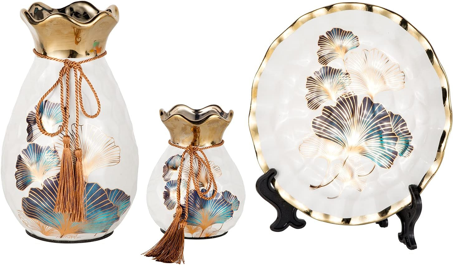 Ceramic Vases Set of 3 for Home Decor White Ceramic Vase Set Flower Vases Minimalist Nordic Boho Ins Style for Wedding Dinner Table Party Living Room Office Bedroom…