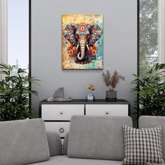 Abstract Boho Elephant Wall Art Vintage African Animal Painting for Living Room Colorful Mandala Flower Wall Decor Indian Elephant Picture Canvas Bohemia Artwork Office Bedroom Home Decorations 12X16"