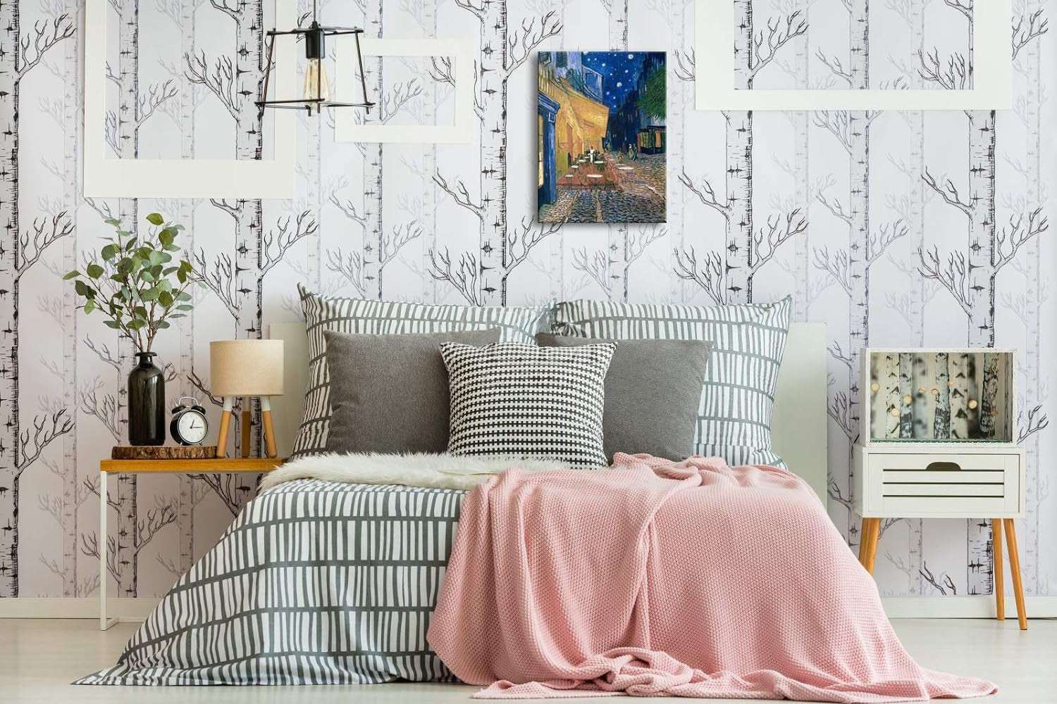 Cafe Terrace at Night Modern Stretched and Framed Giclee Canvas Prints Van Gogh Oil Paintings Reproduction Cityscape Picture on Canvas Wall Art Ready to Hang for Bedroom Home Decor