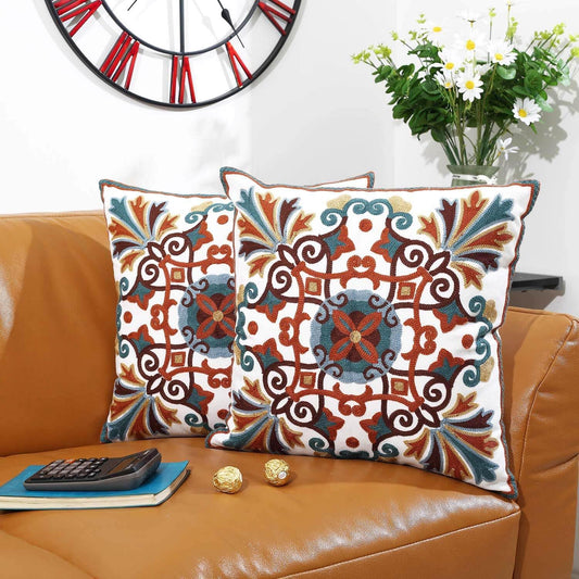 Decorative Couch Pillow Covers for Living Room 18X18 Inches Set of 2 Embroidered Pattern Square Throw Pillows Case Cover for Sofa Bed Chair