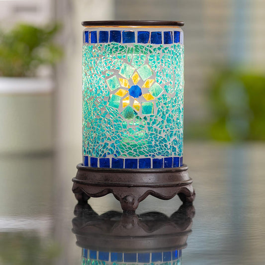 Wall Plug-In Wax Warmer for Scented Wax Mosaic Glass Sapphire and Gold Electric Home Fragrance Warmer for Essential Oils Candle Wax Melts and Tarts Scent Warmer Night Light