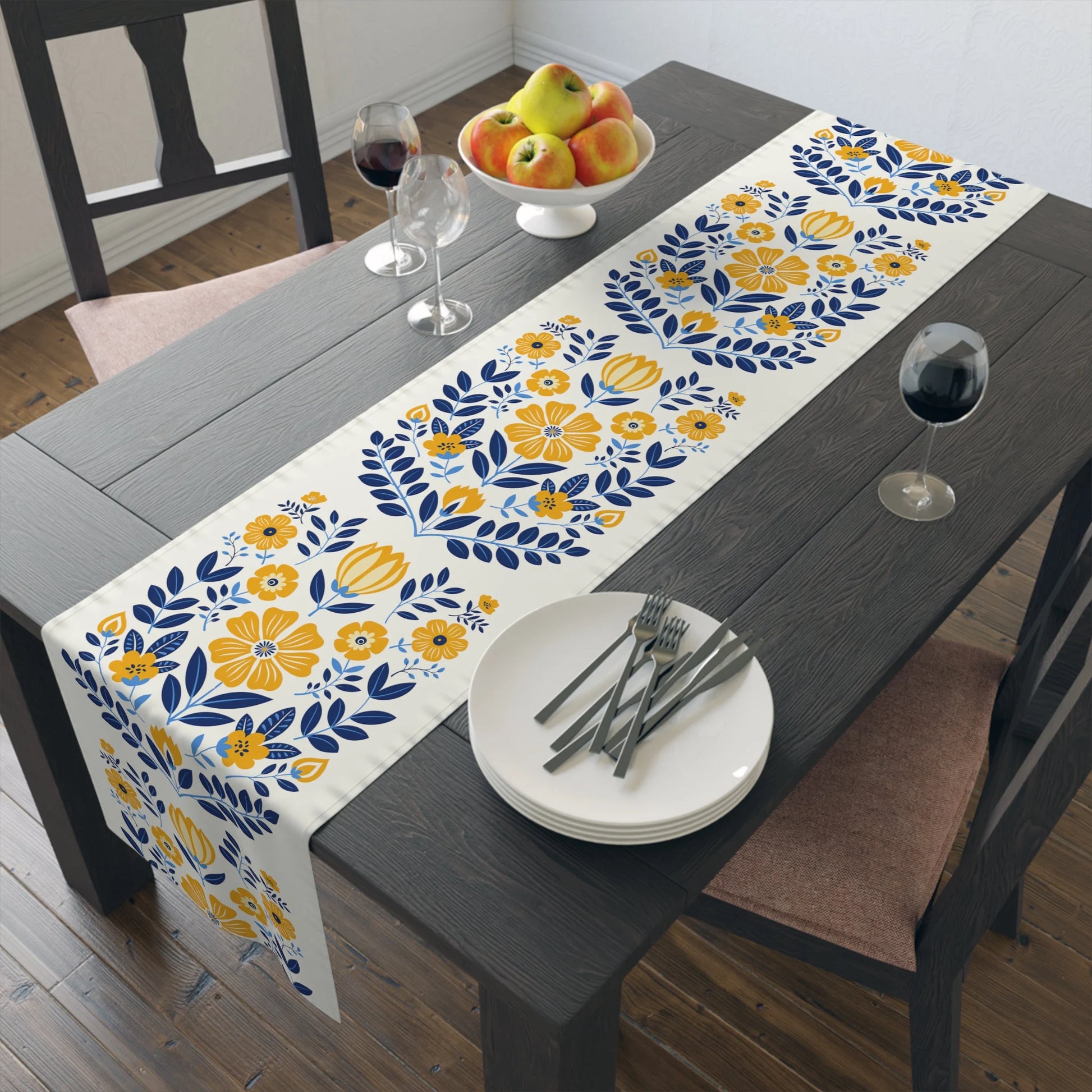 Scandinavian Flower Table Runner, Nordic Folk Art Home Decor, Scandi Housewarming Gift, Farmhouse Floral Gift, Botanical Table Centerpiece