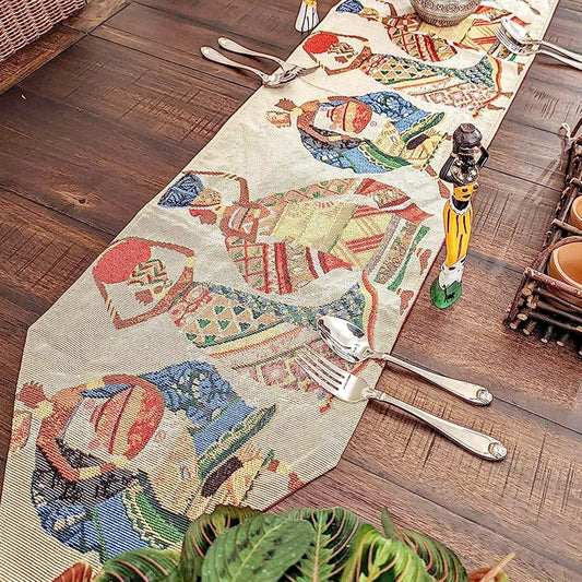 Elegant Tapestry Table Runner - Dancing Women Festive Celebrate Kwanzaa African Ethnic Culture - Multi-Colorful Cotton Linen Woven Kitchen Dining Mats - 13" X 54"