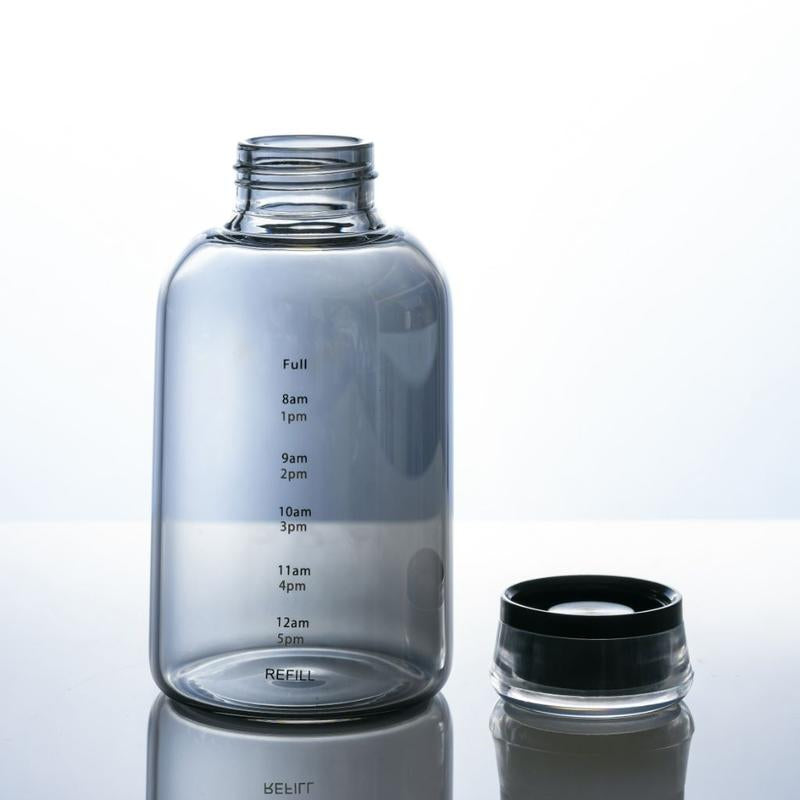 Time-Scale Borosilicate Glass Water Bottle, Two Lids & Straw, Temperature Resistant, 10Oz/15Oz/23Oz, Gray/Transparent