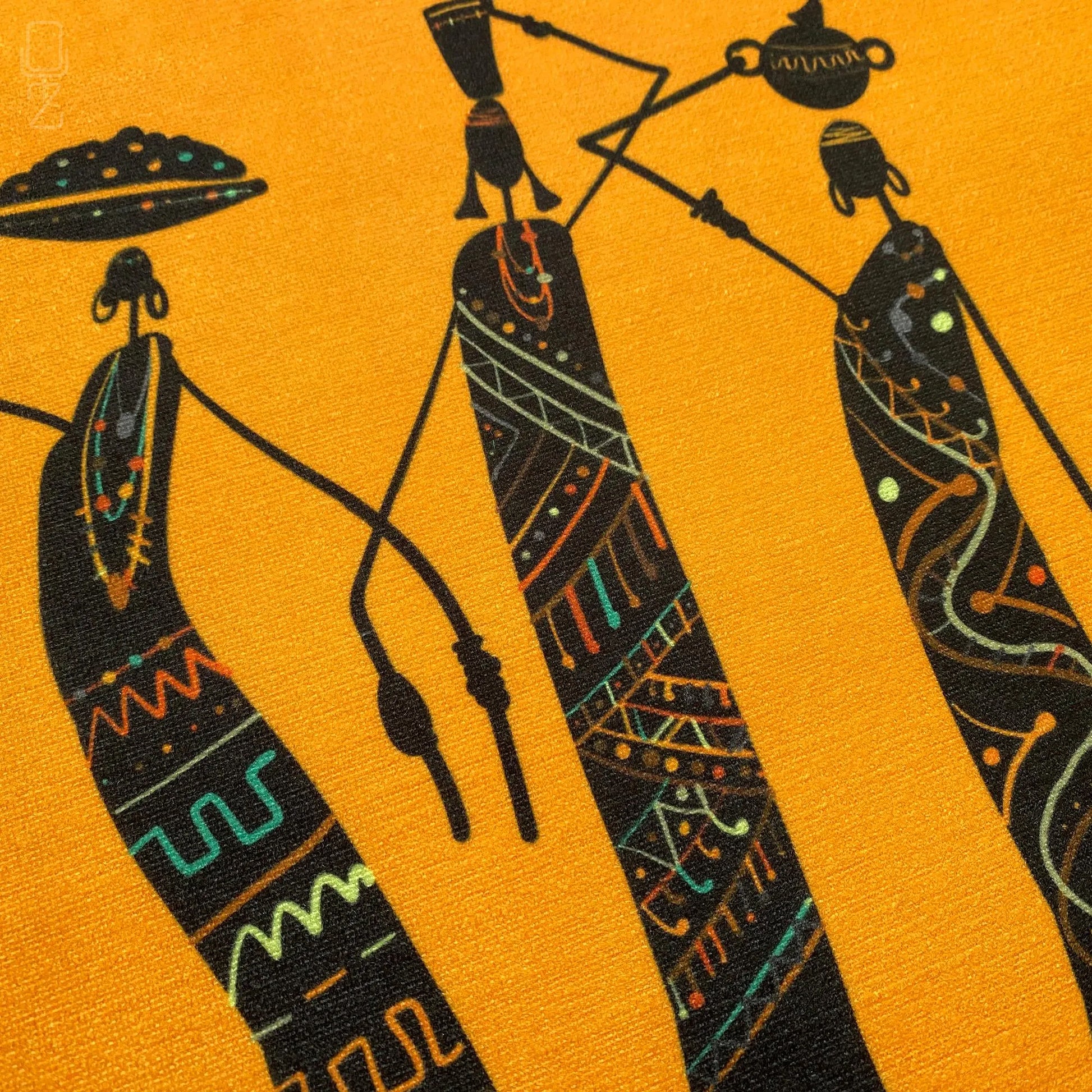 Abstract Orange Pillow Cover with Trio African Women Themed | Double Sided Printing on the Chenille with Different Size Options, OEKO-TEX®