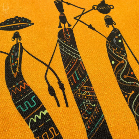 Abstract Orange Pillow Cover with Trio African Women Themed | Double Sided Printing on the Chenille with Different Size Options, OEKO-TEX®