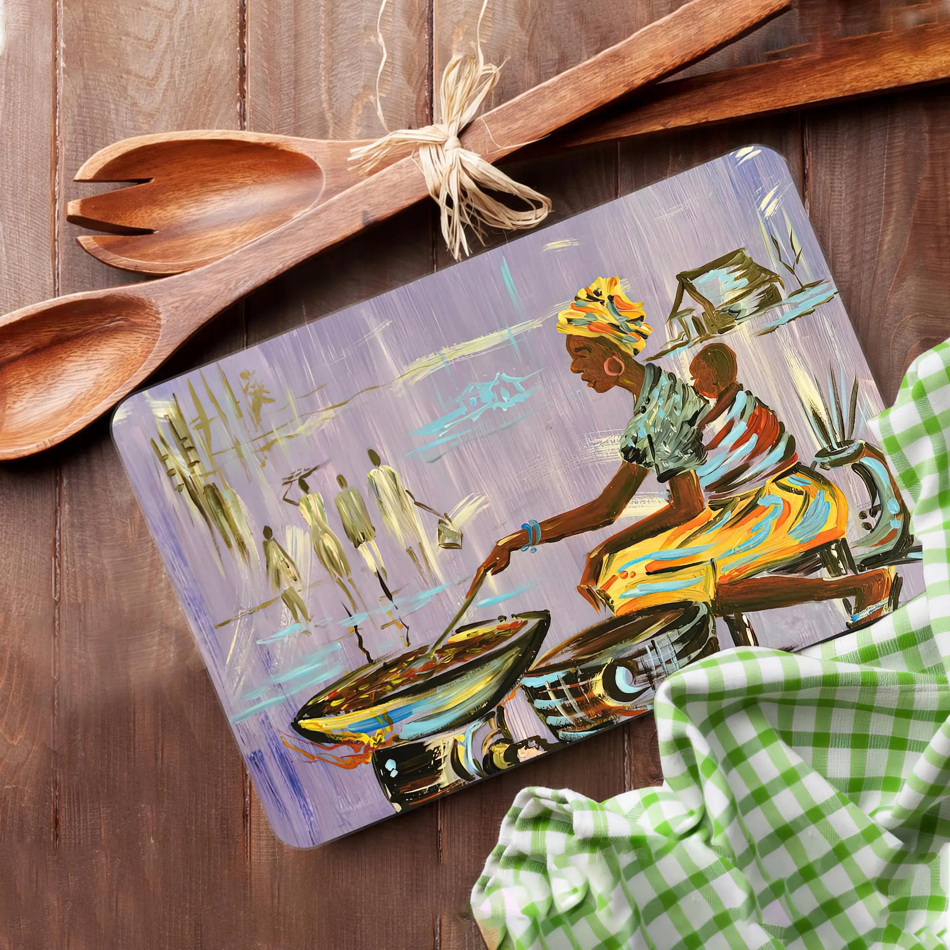 Authentic Nigerian Cutting Board, Mother Cooking Chopping Board, African Woman Cooking Cutting Board, Ethnic Chopping Board, Kitchen Decor,