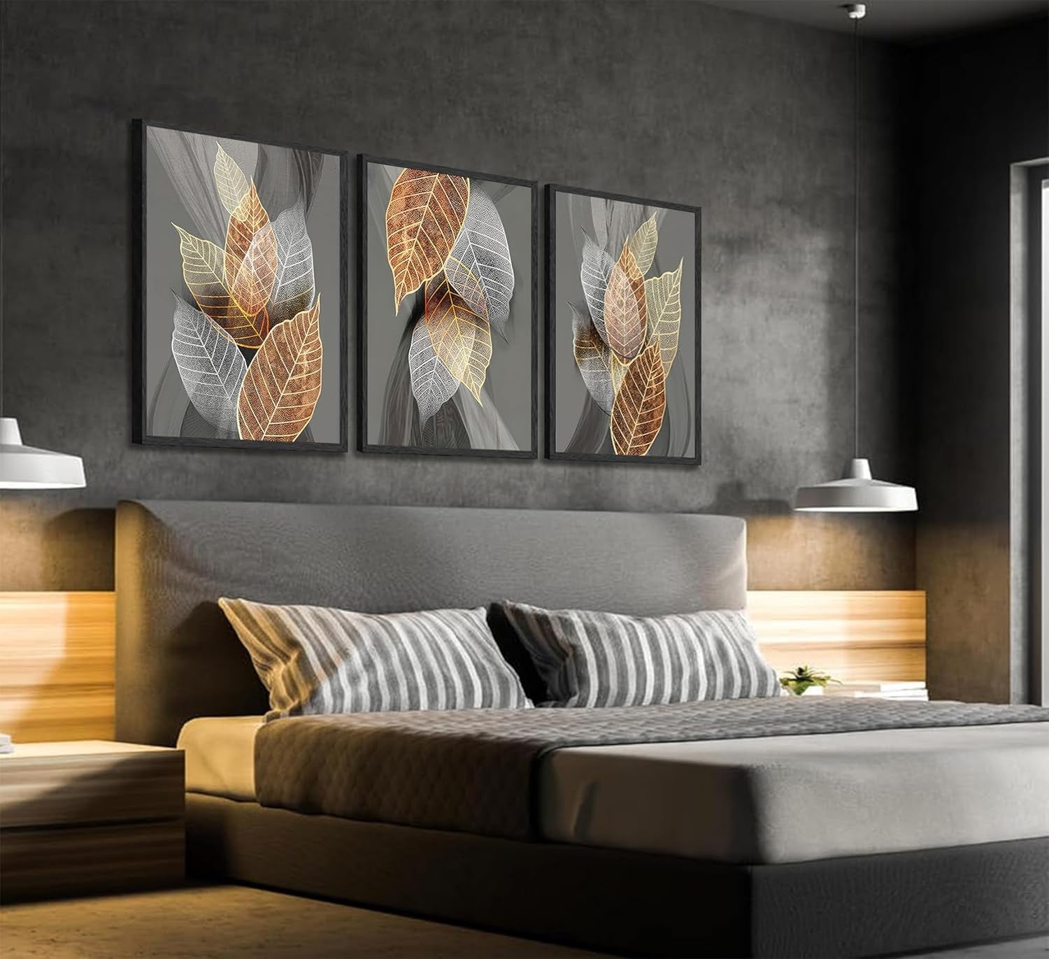 3 Pieces Modern Abstract Leaves Canvas Wall Art Inspirational Painting Picture Wall Decor Poster Print Artwork for Living Room Bedroom Bathroom Office Home Decoration Unframed