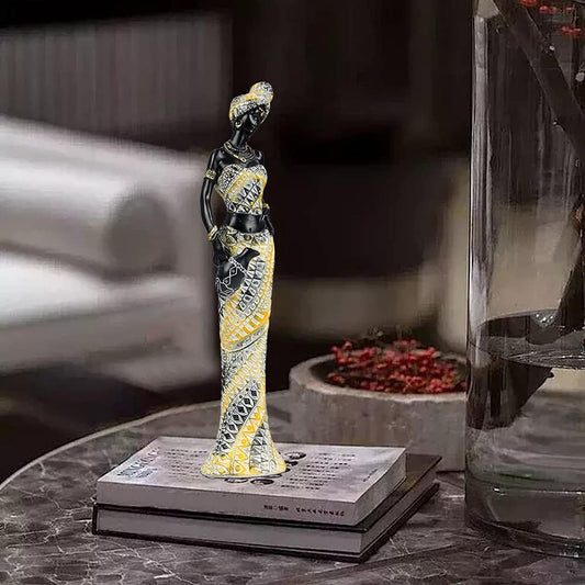 Fumisee African Art Statues and Sculptures , 13.39 Inch Women Figure Girls Tribal Lady Figurine Statue Decor Collectible , Creative Vintage Gift Crafts Home Decor Statues-Crossing Your Arms