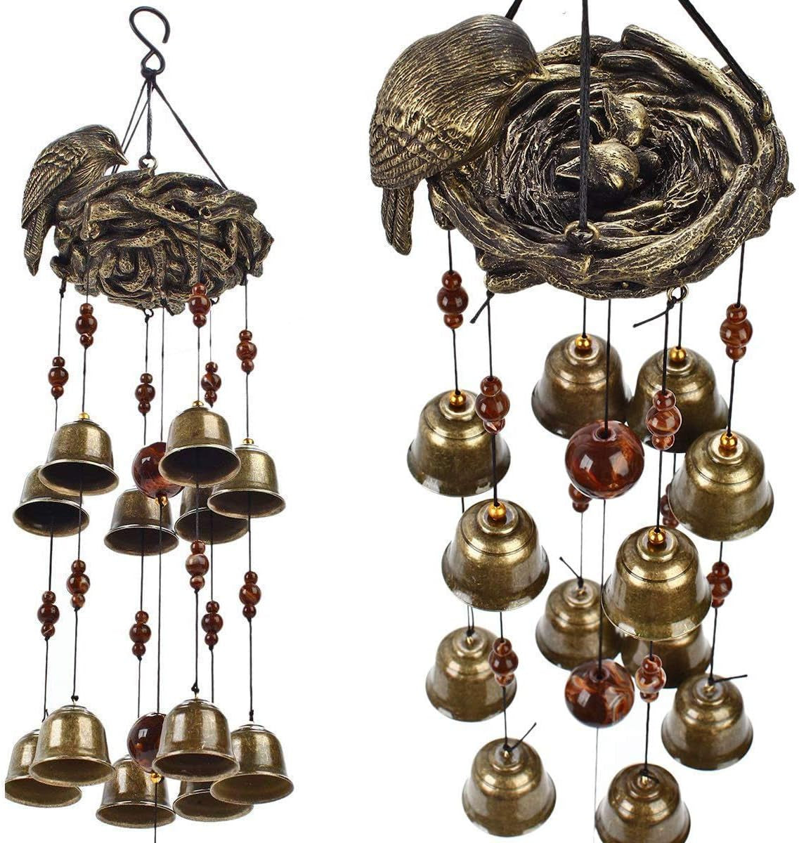 Bird Nest Wind Chime, Bird Bells Chimes with 12 Wind Bells for Glory Mother’S Love Gift, Garden Backyard Church Hanging Decor, Bronze