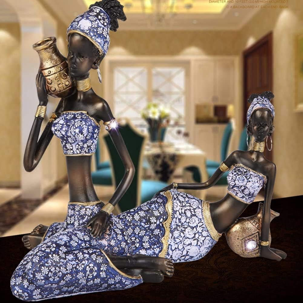 2Pcs Resin African Lady Figurine Sculpture Creative Art Sculptures for Home Decor Collection (A)