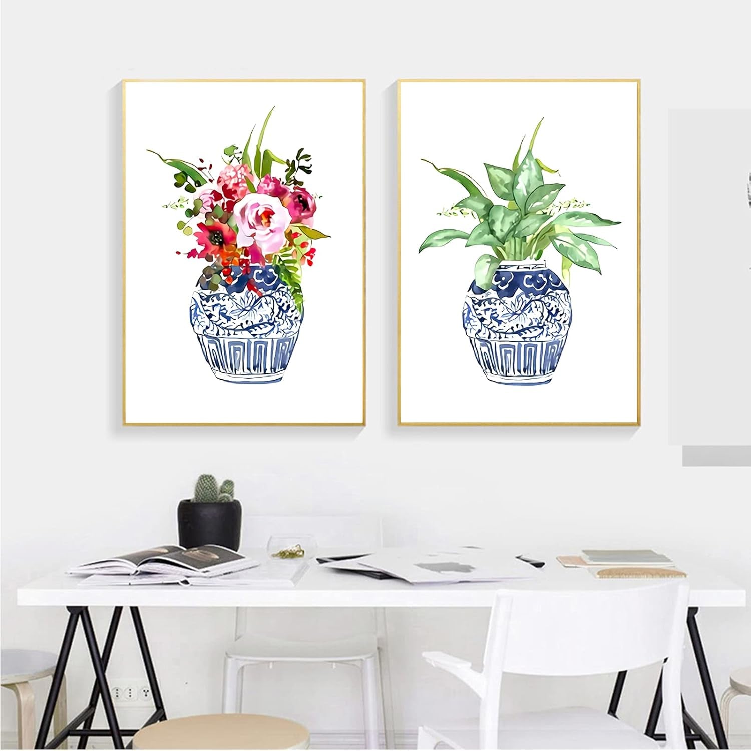 Chinoiserie Art Print Ginger Jar Blue White Porcelain China Ming Vase Canvas Wall Art Chinoiserie Art Print Poster Wall Art Decor Poster Painting on Canvas Print Pictures Floral Decor Art No Frame