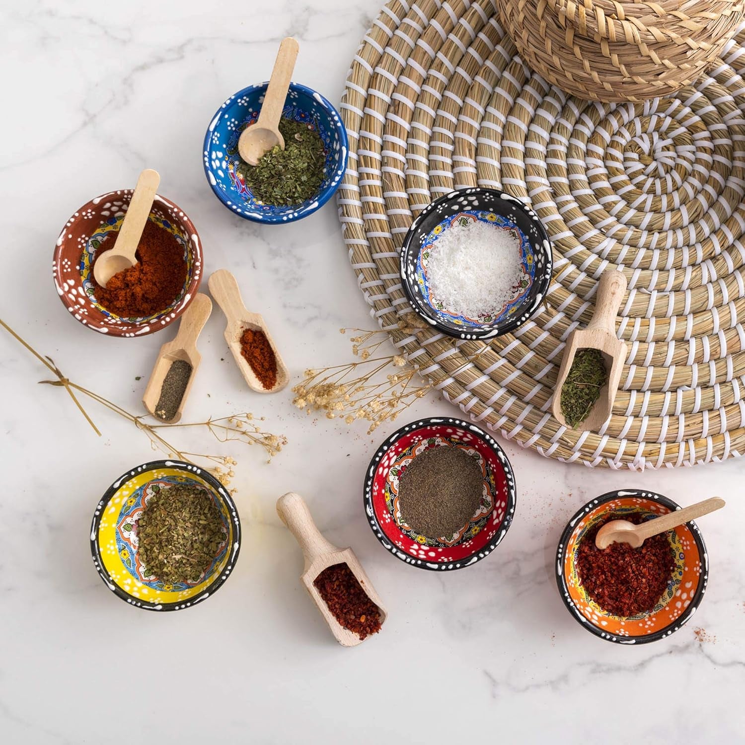 Decorative Turkish Ceramic Bowl Set of 6 Serving-Handcrafted(3.14''- 8Cm) 2.5Oz Pinch Sauce Multicolor Dipping Finger Small Serving Charcuterie Bowls