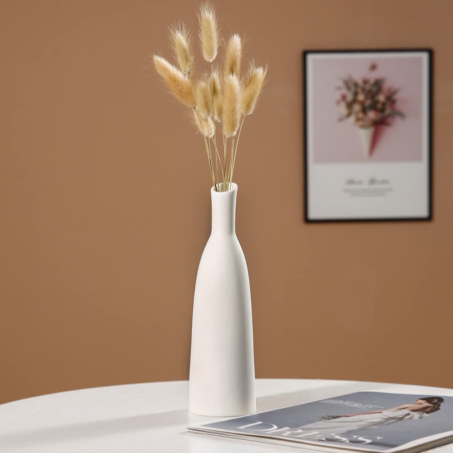 Ceramic Vase Set of 2, Small Flower Vases, White Frosted Matte Surface Vases for Rustic Home Decor