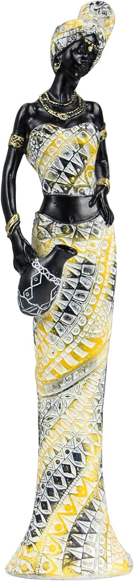 Fumisee African Art Statues and Sculptures , 13.39 Inch Women Figure Girls Tribal Lady Figurine Statue Decor Collectible , Creative Vintage Gift Crafts Home Decor Statues-Crossing Your Arms