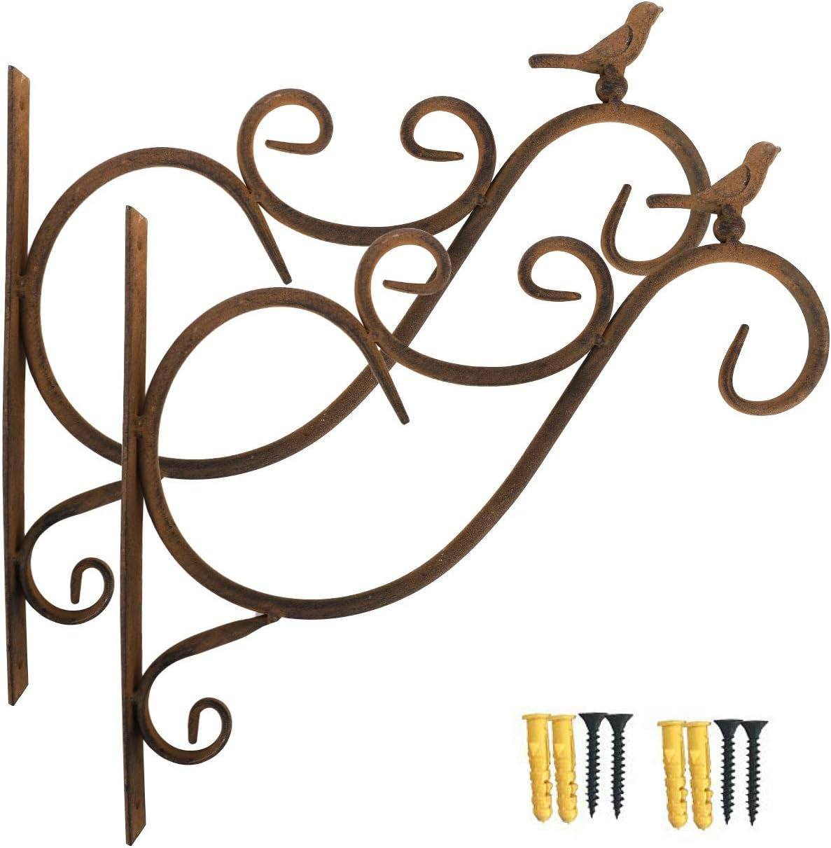 Wall Hanging Plant Bracket,2 Pack 12-Inch Retro Iron Metal Wall Hanger for Hanging Plant Flower Bird Feeder Planter Indoor Outdoor,Retro
