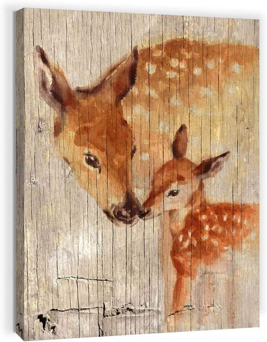 Rustic Home Decor Bathroom Wall Art Farmhouse Decor for Bedroom Modern Home Country Elk Pictures Kitchen Wall Decor Canvas Framed Artwork for Walls Prints Wood Grain Animal Wall Decoration Size 12X16