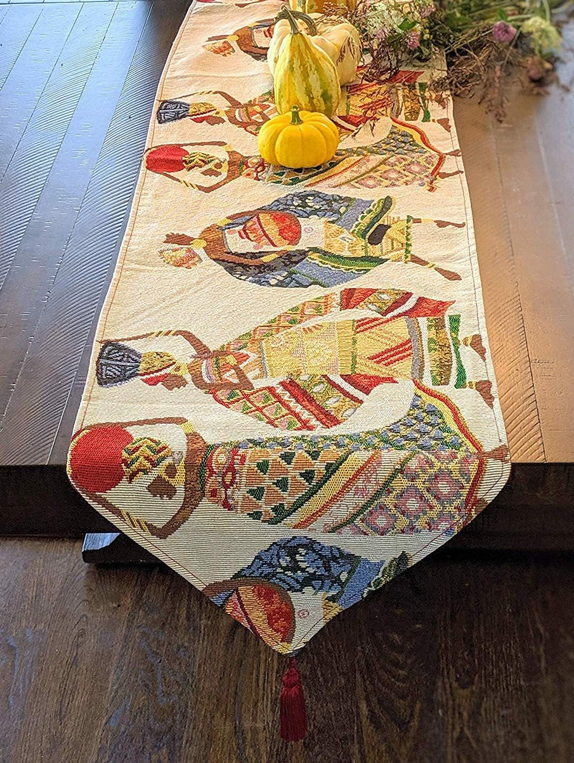 Elegant Tapestry Table Runner - Dancing Women Festive Celebrate Kwanzaa African Ethnic Culture - Multi-Colorful Cotton Linen Woven Kitchen Dining Mats - 13" X 54"