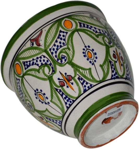 Flower Pot Moroccan Spanish Garden Drain Hole Ceramic Planter Handmade Multicolored
