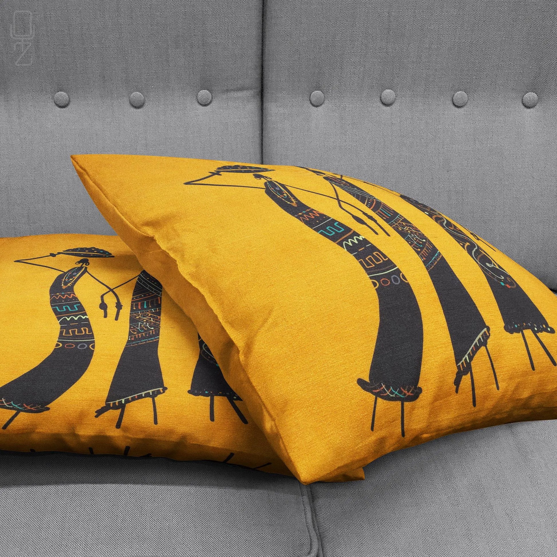 Abstract Orange Pillow Cover with Trio African Women Themed | Double Sided Printing on the Chenille with Different Size Options, OEKO-TEX®