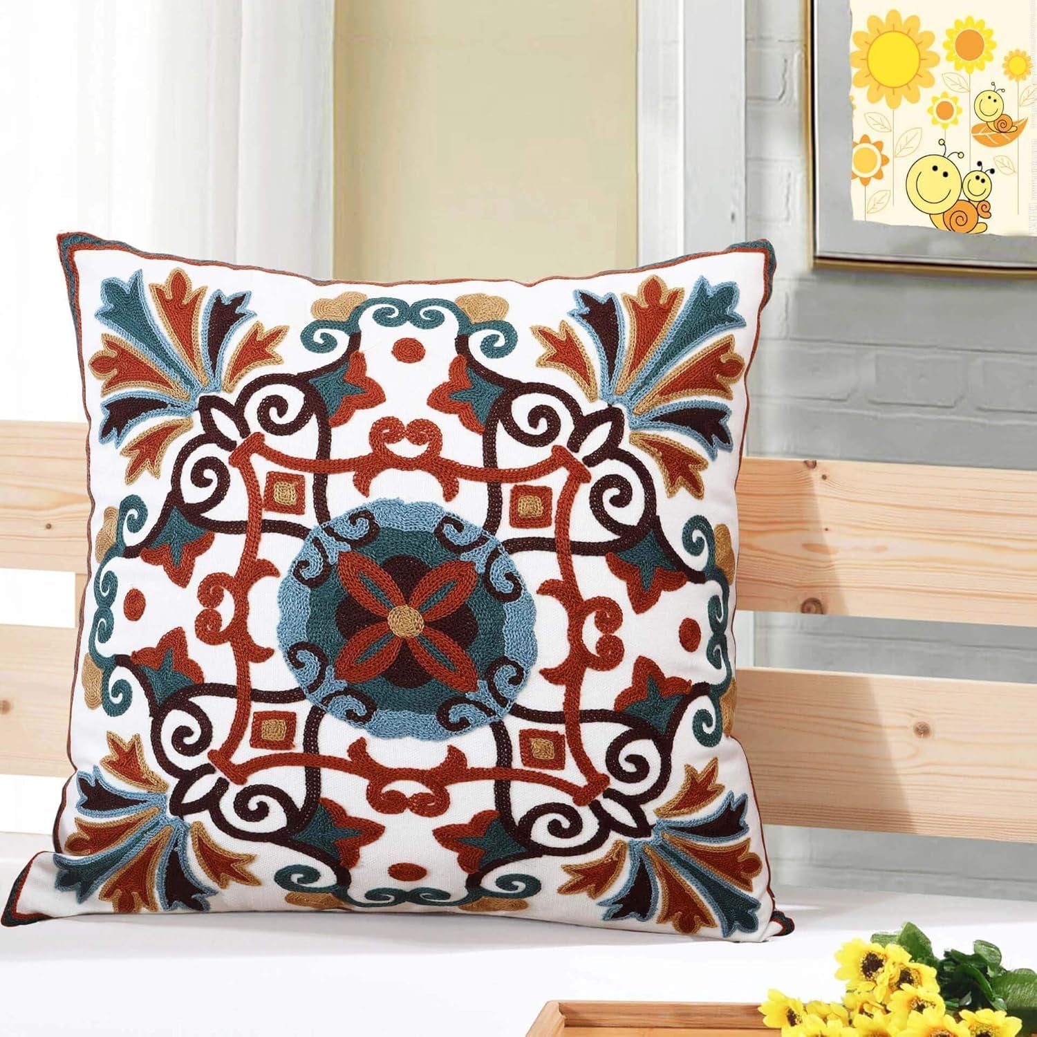 Decorative Couch Pillow Covers for Living Room 18X18 Inches Set of 2 Embroidered Pattern Square Throw Pillows Case Cover for Sofa Bed Chair