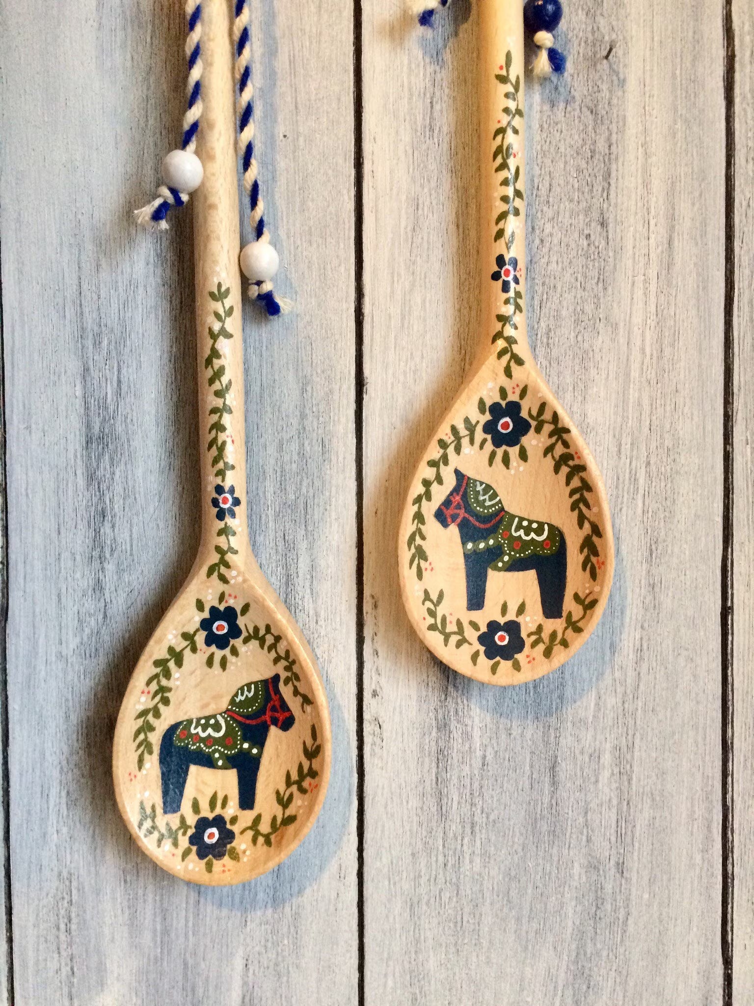 Swedish Kitchen Decor, Dala Horse, Swedish Gifts, Rosemaling, Scandinavian Decor, Swedish Kitchen, Wooden Spoons, Handmade Wood Decor