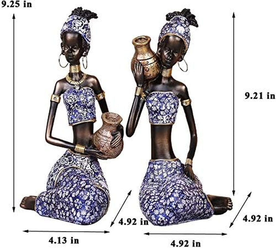 2Pcs Resin African Lady Figurine Sculpture Creative Art Sculptures for Home Decor Collection (A)
