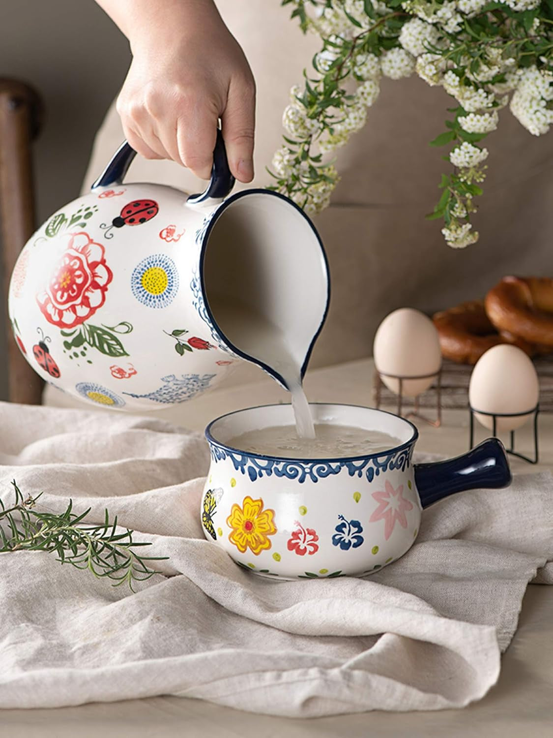 Ceramic Jug Vase Vintage Lemon Antique French Embossed Ceramic Flower Vase Heart Jug (E)