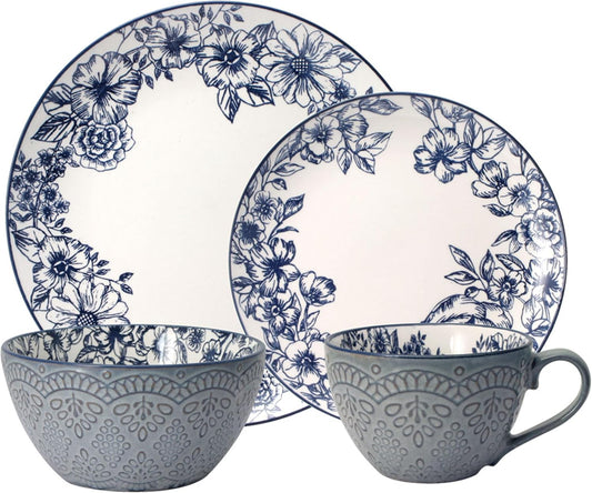 5216941 Gabriela Blue 16-Piece Dinnerware Set, Service for 4