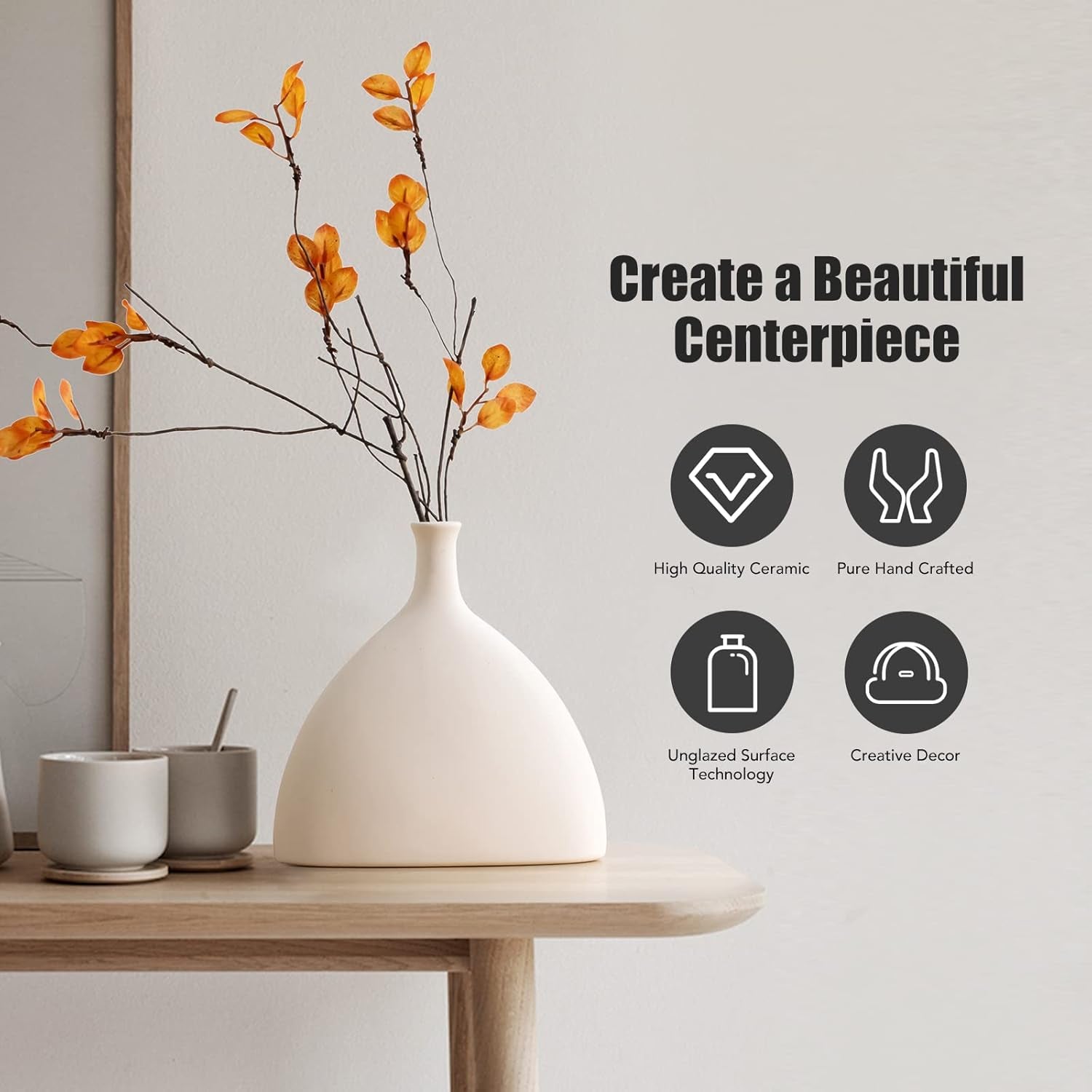 White Ceramic Vase for Home Decor, Modern Geometric Abstraction Decorative Vases for Centerpieces,Kitchen, Living Room,Office,Wedding,Gifts(Minimalist-Fish Tail)