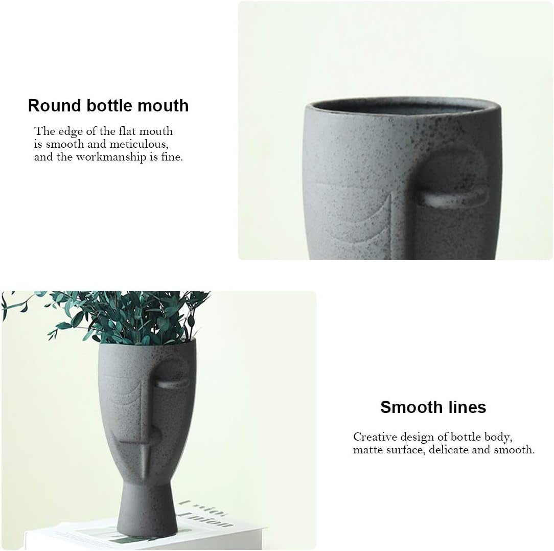 Face Art Vases, Delicately Carved Body Vases, Simple Ceramic Vases, Creative Floral Vases, Home Office Decoration Vases(Black)