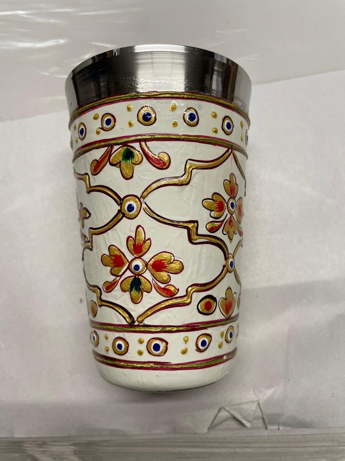 Stainless Steel Cups "Bhanga" / Enamel-Coated and Hand-Decorated Cups / Choose from Rose, Red or Blue / Diwali Gift