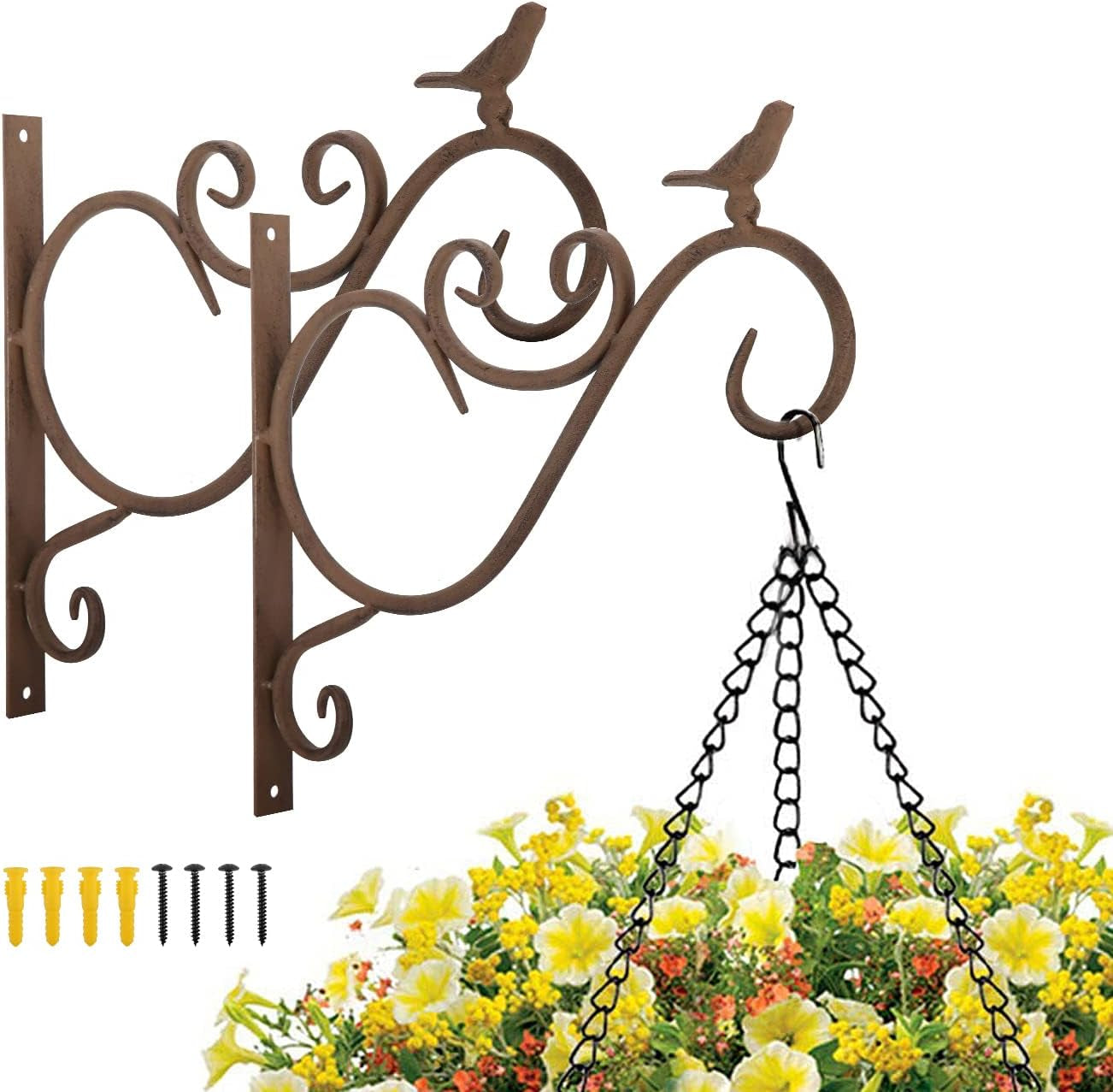 Wall Hanging Plant Bracket,2 Pack 12-Inch Retro Iron Metal Wall Hanger for Hanging Plant Flower Bird Feeder Planter Indoor Outdoor,Retro