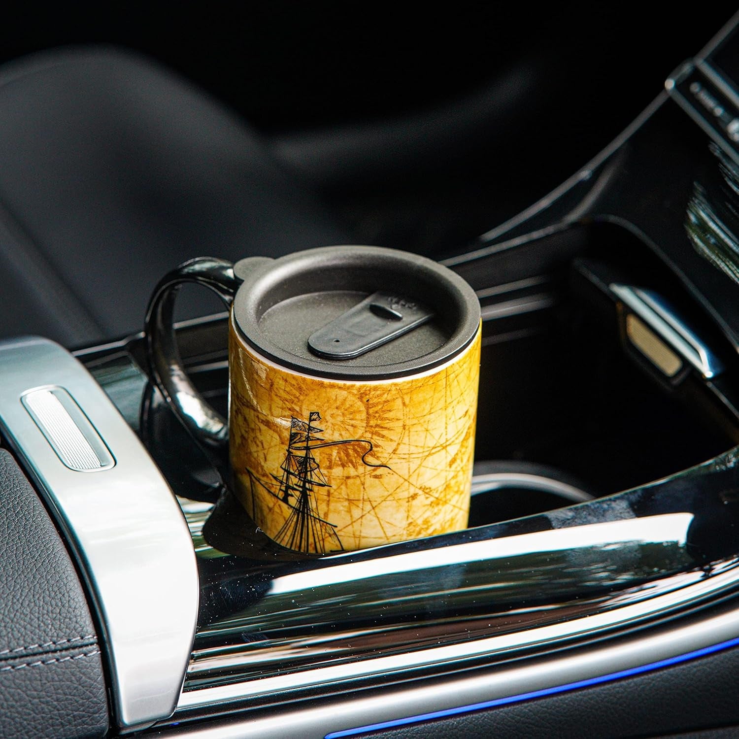 Coffee Ceramic Mug Porcelain Latte Tea Cup with Lid 17Oz, Novelty Coffee Mugs for Men Women Office & Home Sailboat