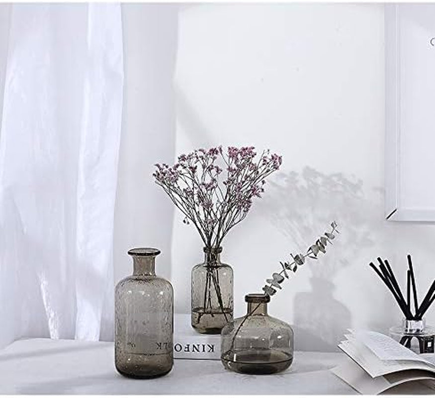 Bamberoom Handmade Bud Glass Vases , Pack of 1, Modern Simple Style Flower Vase for Home Shelf Decor and Office Table Decor. (D, Grey)