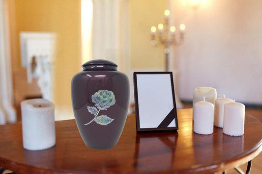 Handcrafted Fiber Glass Cremation Urn - Mother of Pearl Adult Urn - Handcrafted Light Weighed Adult Funeral Urn for Ashes - Great Deal Free Velvet Bag and Ash Bag (Burgundy Rose)