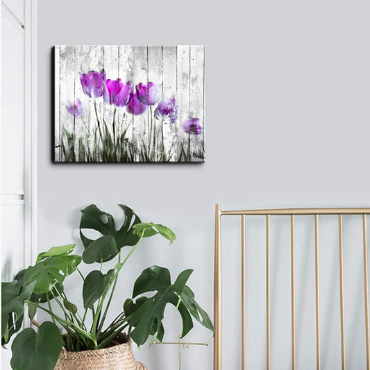 Tulip Wall Art for Bedroom Abstract Purple Flower Canvas Print 12"X16"Wall Art Painting for Living Room Wall Decor and Artwork Modern Home Decorations Framed Wall Art Photo Canvas Prints Ready to Hang