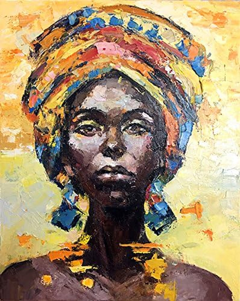 African American Woman Art Black Art Handmade Thick Textured Oil Paintings Canvas Wall Art for Living Room Bedroom Abstract Africa Pictures Artwork Wooden Framed African Life 24"X36"