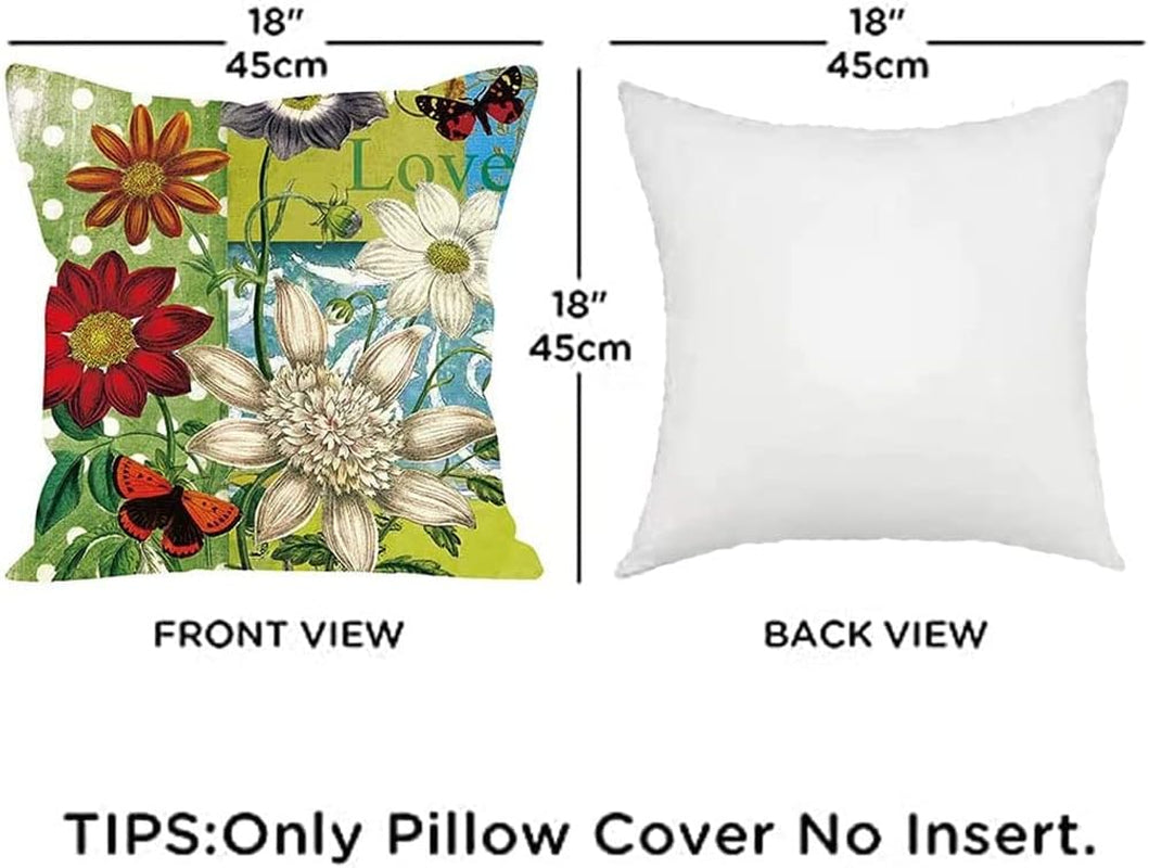 Hand Painting Flowers Pattern Decorative Soft Throw Pillow Case Cushion Covers 18X18 Inches Pack of 4