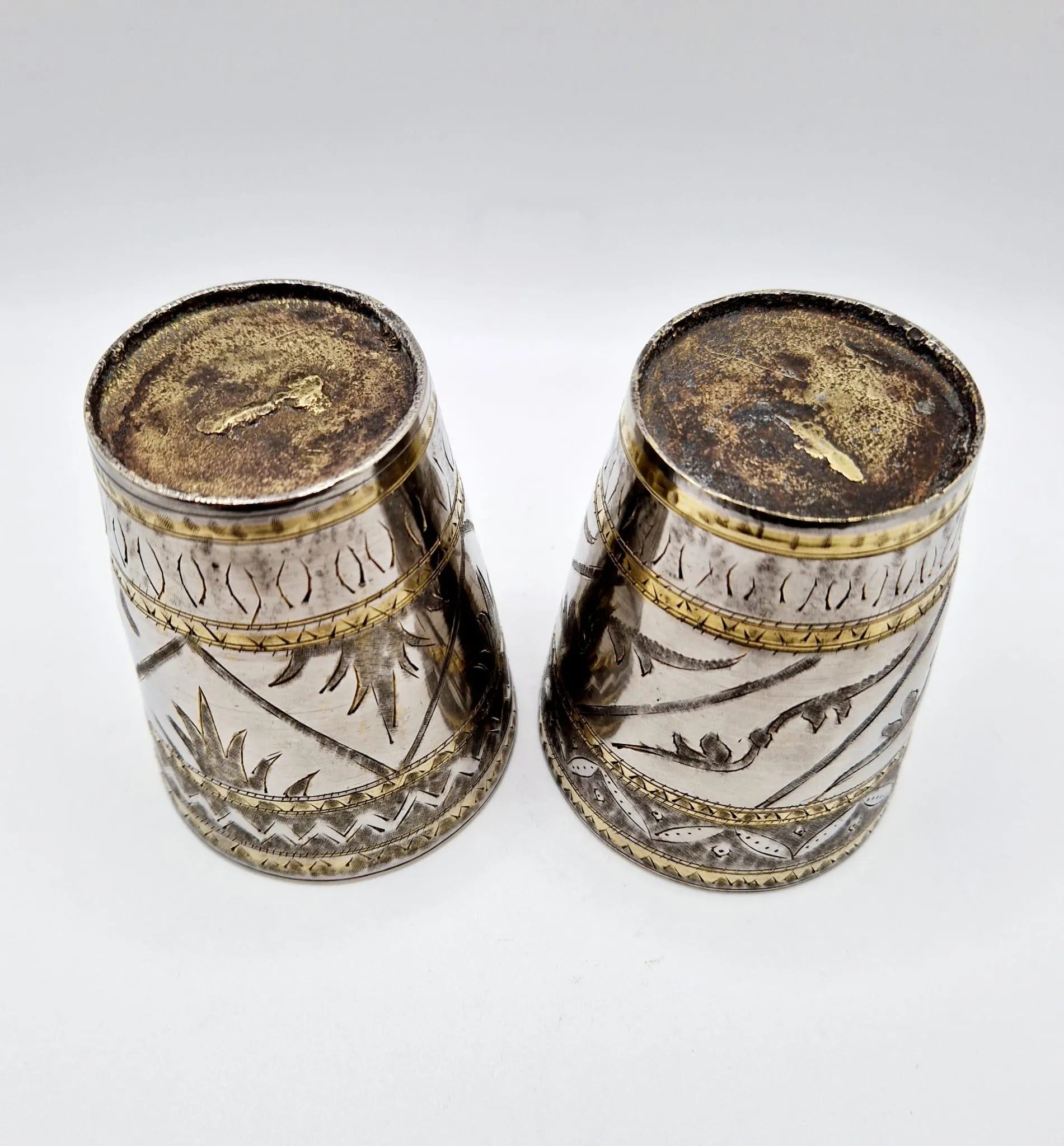 Indian Lassi Cups Drinking Cup Yogurt Milk Traditional Indian Nickel Brass Cup Early 20Th Century Home Bar Man Cave Dice Cup Old Fangled GB