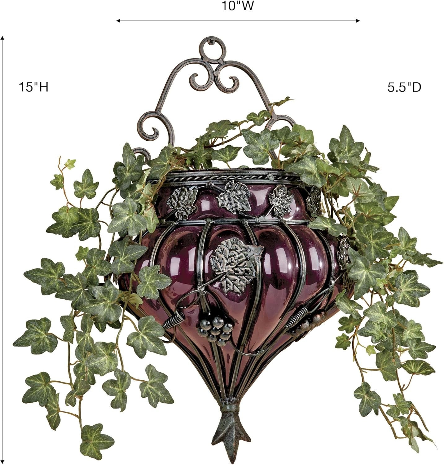 Elegant Grape Vase Wall Accent - Antique Bronze & Purple Glass - Charming Vineyard Decor for Any Room