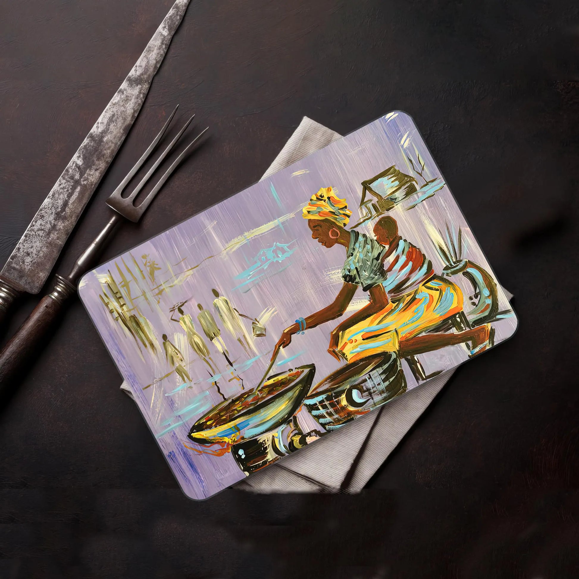 Authentic Nigerian Cutting Board, Mother Cooking Chopping Board, African Woman Cooking Cutting Board, Ethnic Chopping Board, Kitchen Decor,