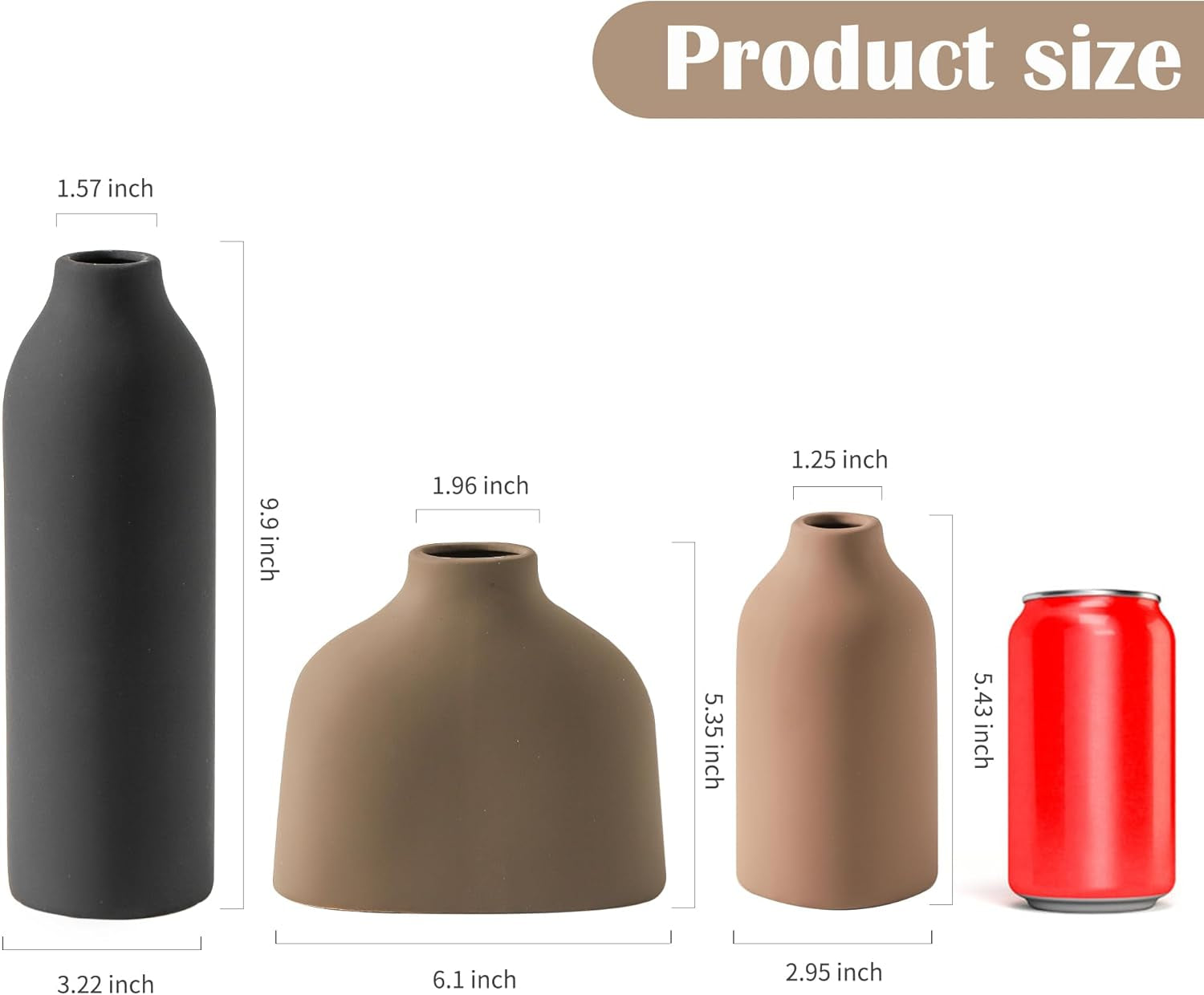 Elegant Ceramic Vase Set of 3 - Modern Farmhouse Home Decor for Fresh & Dried Flowers, Perfect for Bedroom, Living Room, Bookshelves, and Centerpieces - Boho Chic Decoration