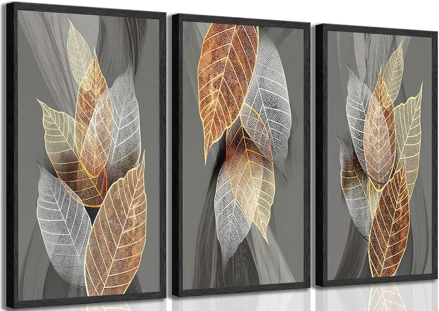 3 Pieces Modern Abstract Leaves Canvas Wall Art Inspirational Painting Picture Wall Decor Poster Print Artwork for Living Room Bedroom Bathroom Office Home Decoration Unframed