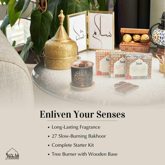 Oud Ya Aini, Oud Al Khaleeji, Oud Al Ibtisam Bakhoor Set عود بخور و مبخرشمعدان by  | 3 X 9 Piece Each & Tree Bakhoor Burner | Arabic Bakhoor Incense | Great Gift & Decor for Ramadan Eid Hampers