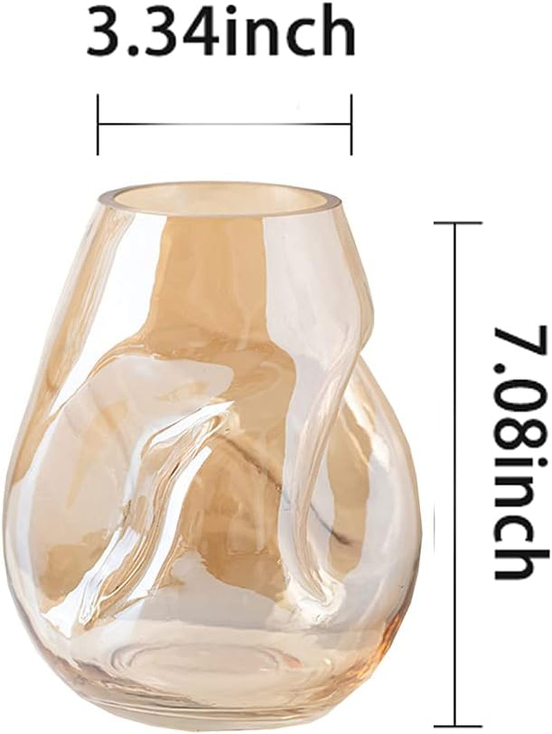 Flower Vases Decorative Boho Clear Glass Vases for Centerpieces Decorative Square Glass Vase for Flowers Home Decor Bedroom Living Room Party Office Wedding (Amber)