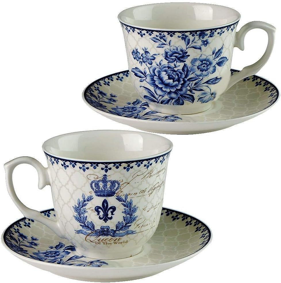 Btat- Blue Dream Tea Set, Tea Cups (8Oz), Tea Pot (48Oz), Creamer and Sugar Set, Gift Box, China Tea Set, Tea Service, Tea Cups and Saucer Set, Tea Set for Adults, Porcelain Tea Set