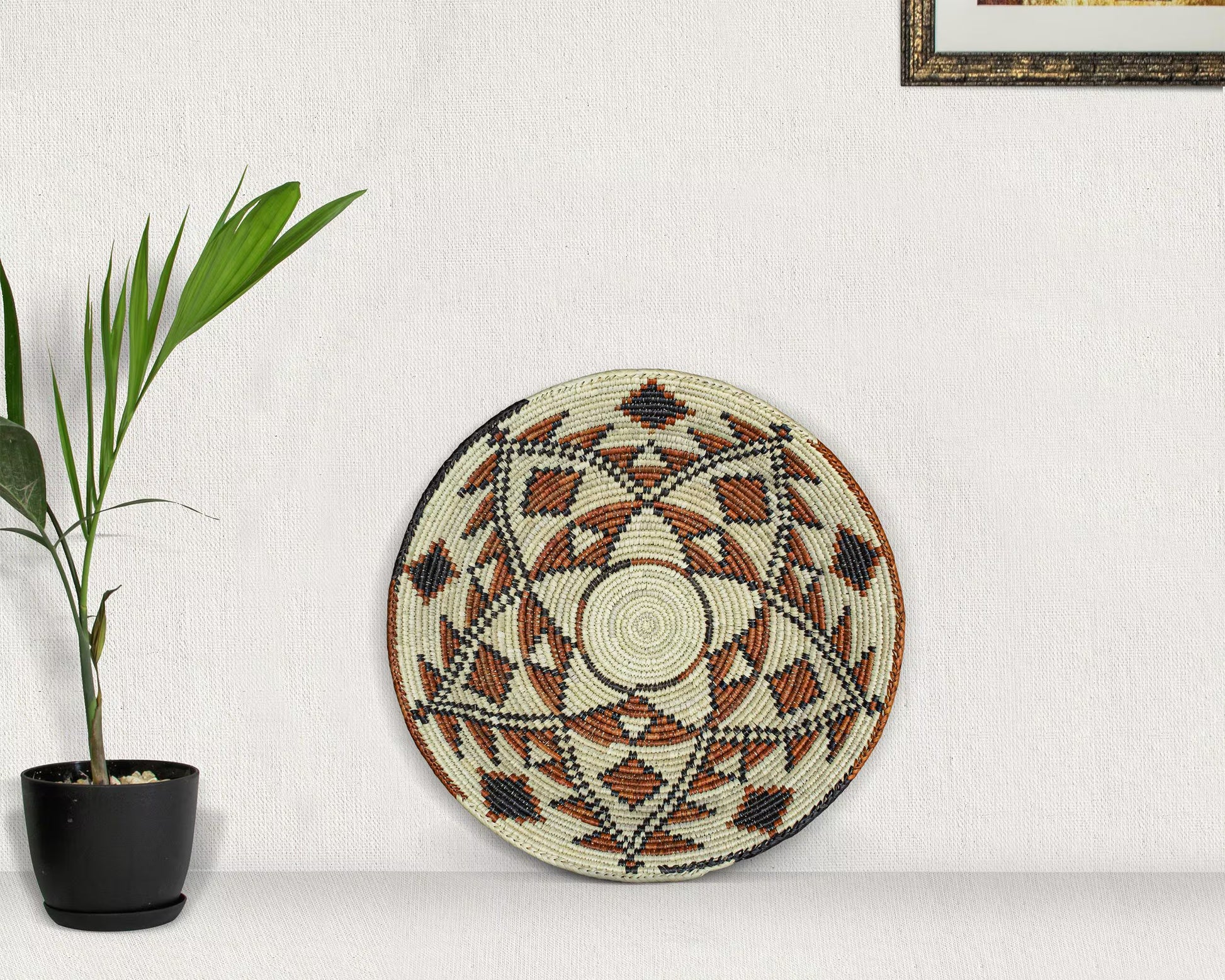 Handwoven Mureedni Wall Basket - 14” Southwestern Inspired Basket, Boho Wall Decor, Basket Wall Decor, African Wall Hanging Basket